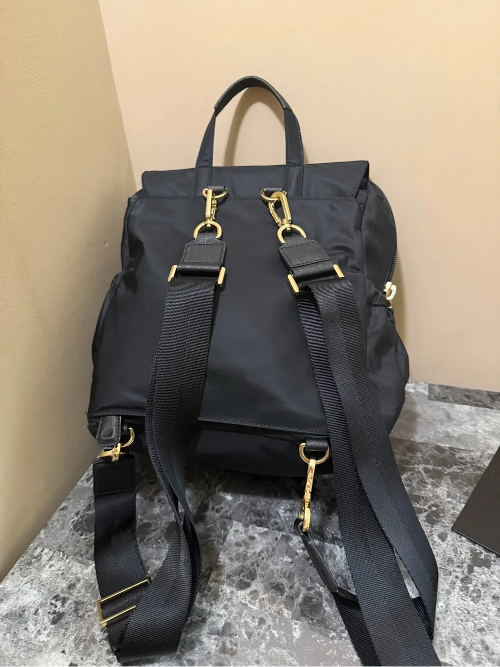 Tory Burch Black Nylon Backpack with Logo Flap